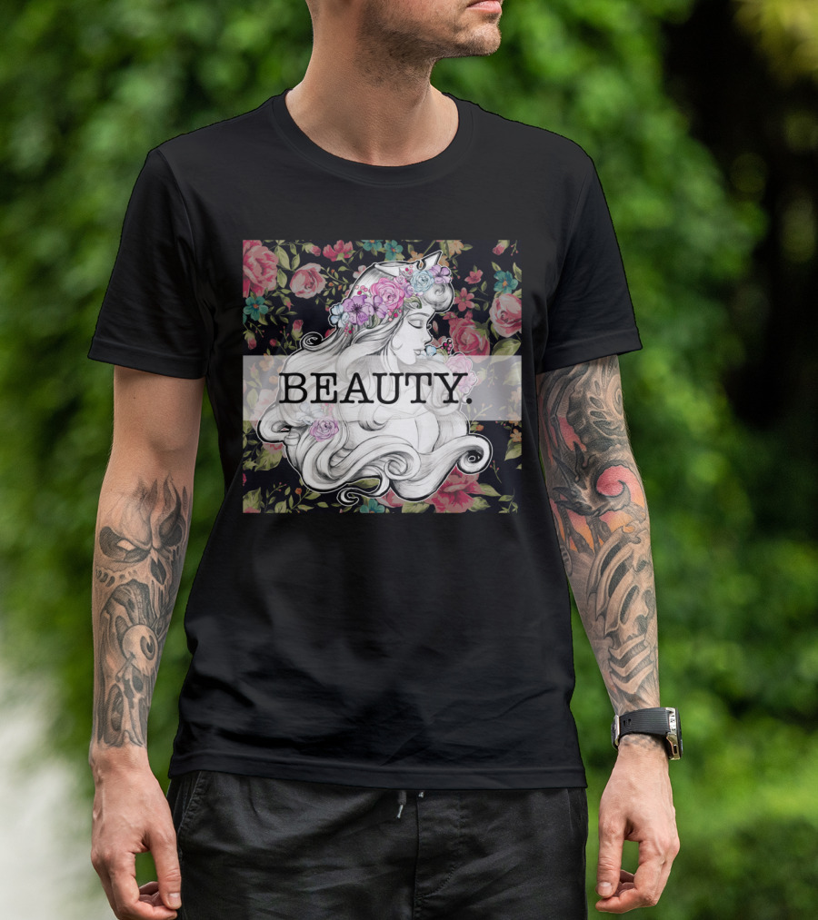 Beauty Princess Aurora Floral Portrait Roses T-Shirt