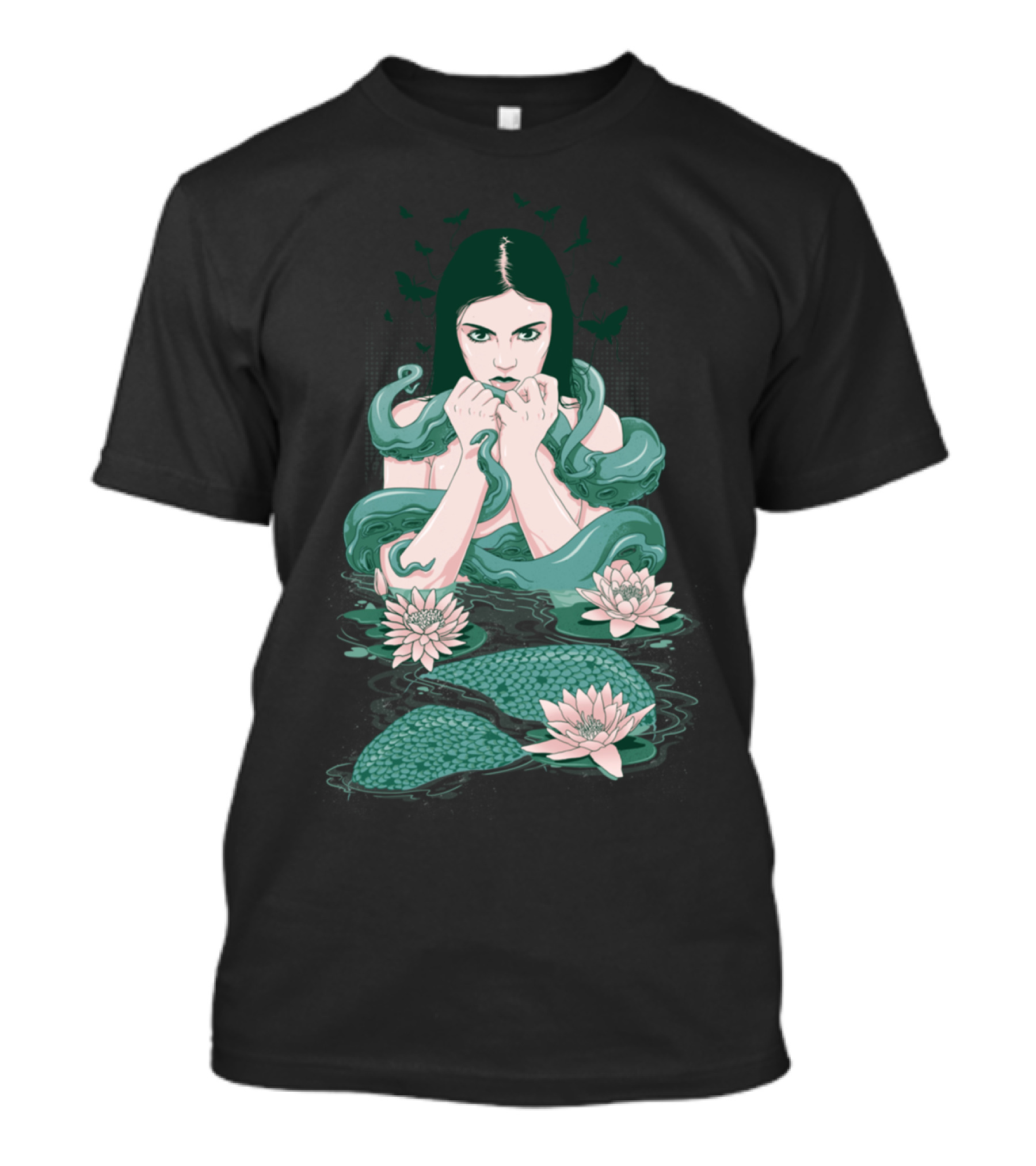 Lady In The Water Enigmatic Mermaid And Lotus Blossoms T-Shirt