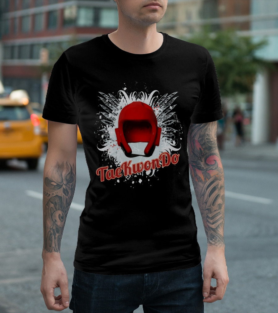 TaeKwonDo Red Head Guard Graphic with Wings and Splatter Background T-Shirt