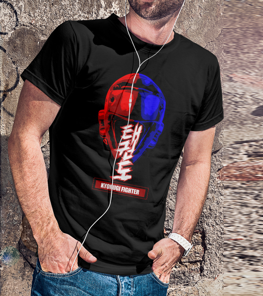 Kyorugi Fighter Taekwondo Crown Helmet Red And Blue T-Shirt