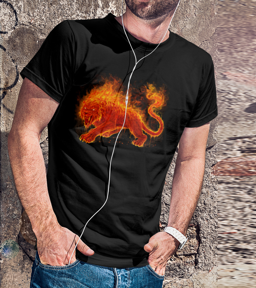 Flame Beast Fiery Lion Inferno Creature T-Shirt