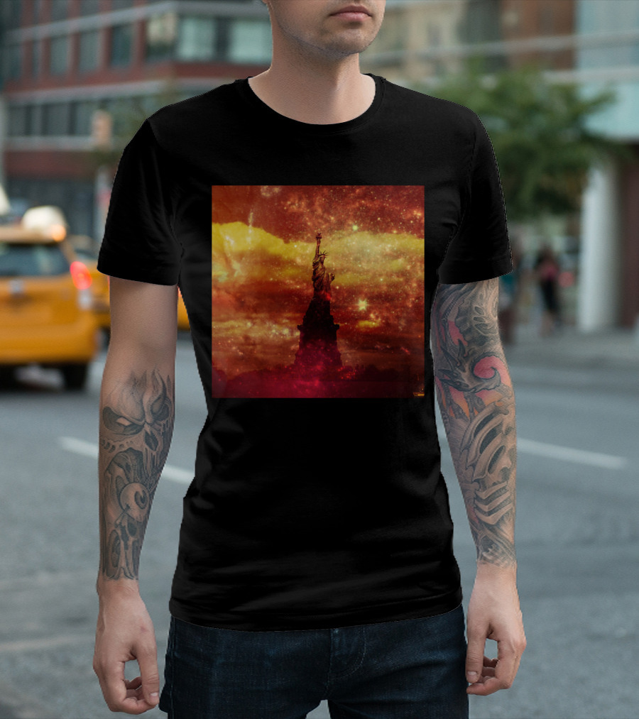 Lady Liberty Red and Yellow Starry Sky T-Shirt