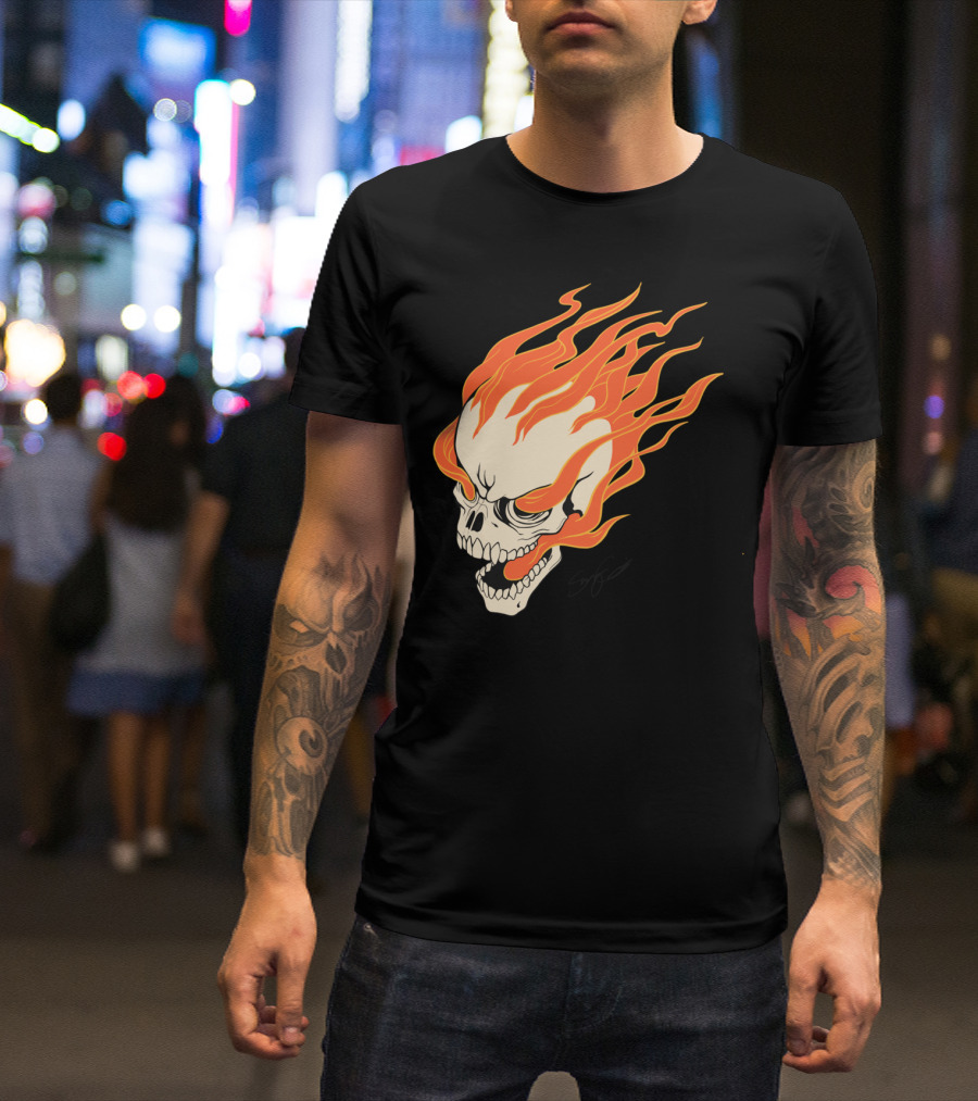Flame Skull Head With Fiery Flames T-Shirt