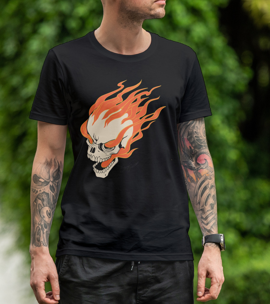 Flame Skull Head With Fiery Flames T-Shirt