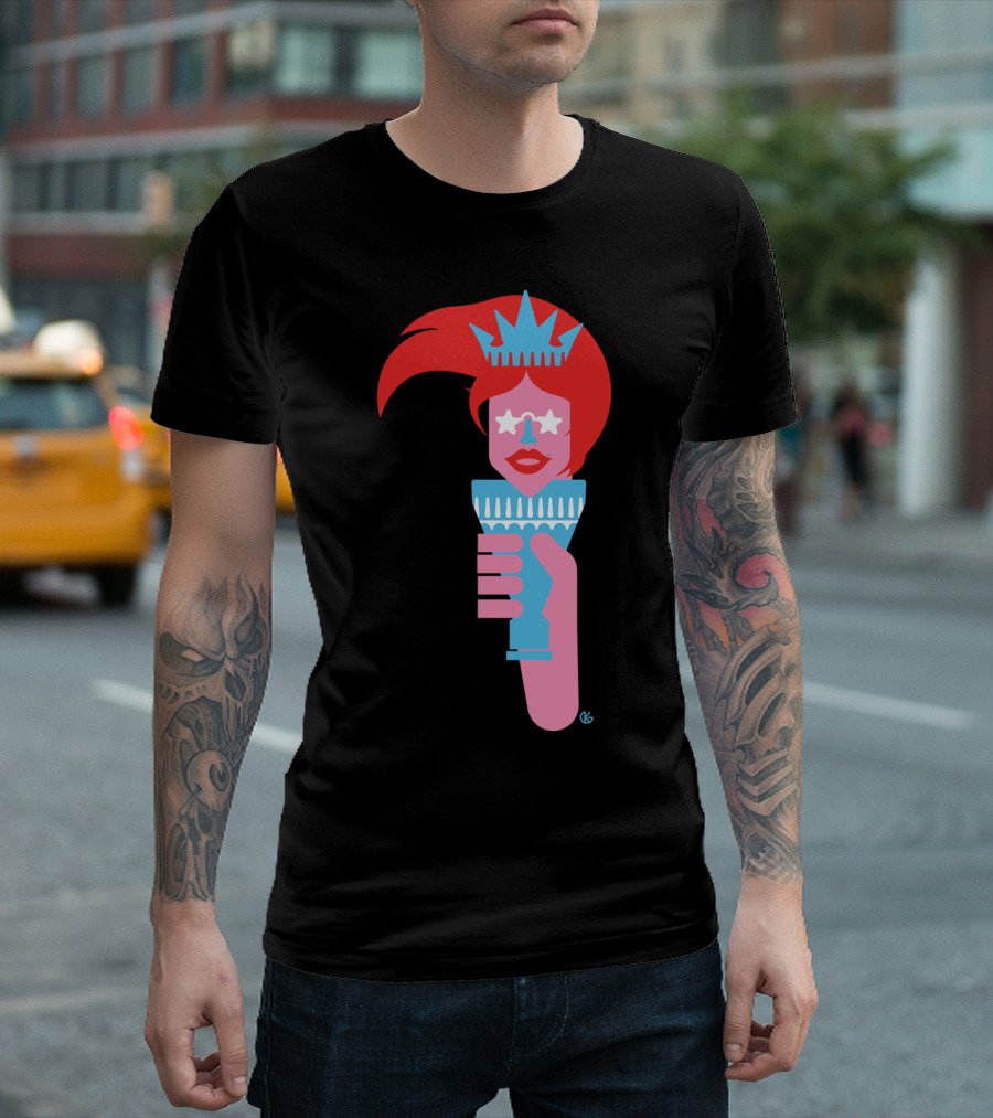 Lady Liberty with Red Hair and Star Glasses Holding Torch T-Shirt