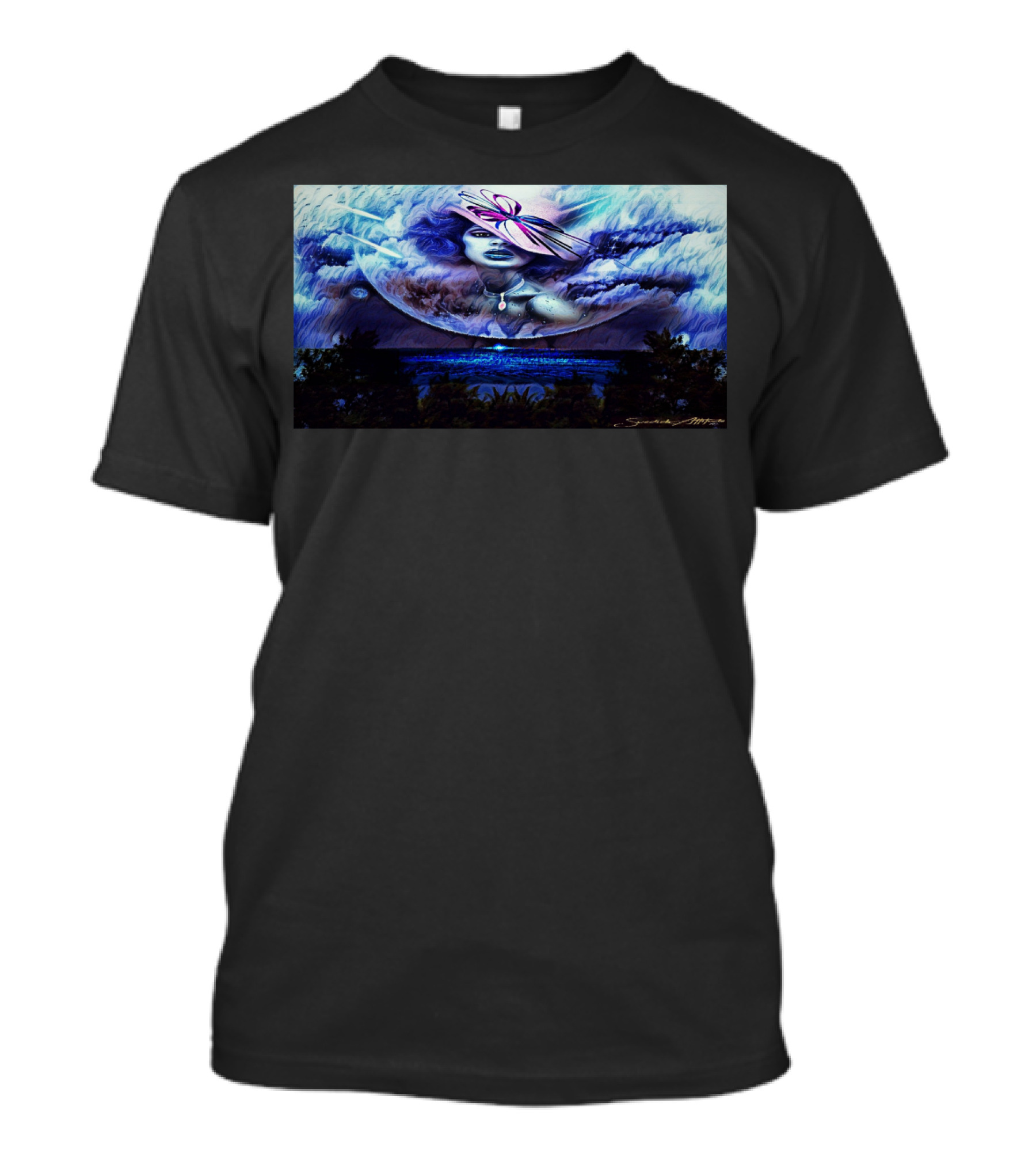 Lady Moon Light By SwedishA Mystical Night Sky Portrait With Clouds And Butterfly Hat T-Shirt