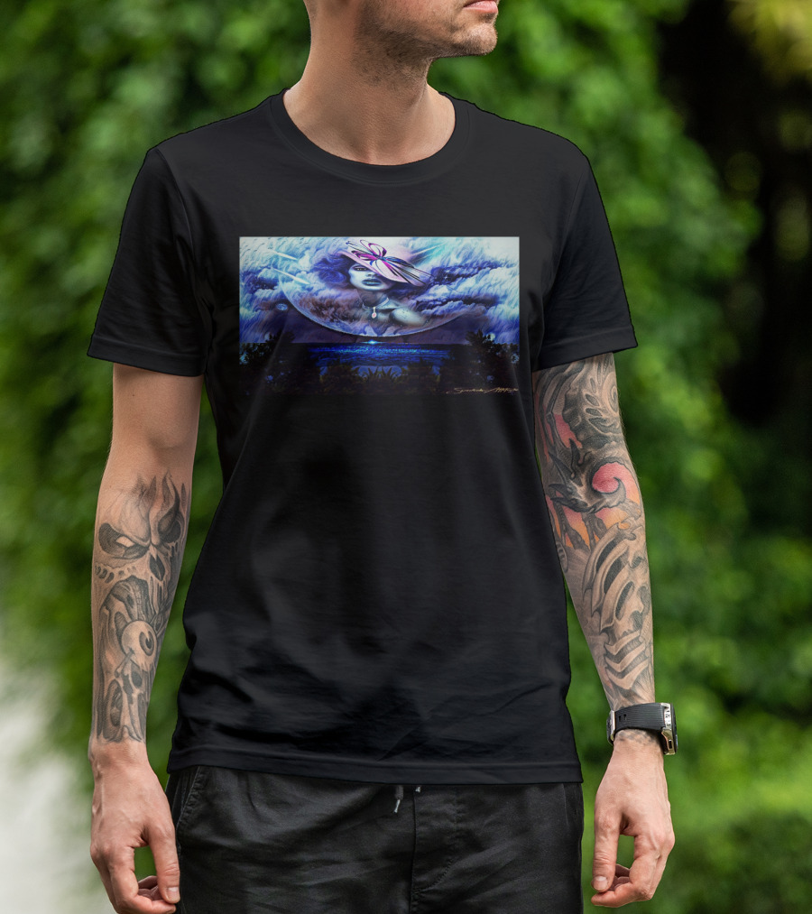 Lady Moon Light By SwedishA Mystical Night Sky Portrait With Clouds And Butterfly Hat T-Shirt