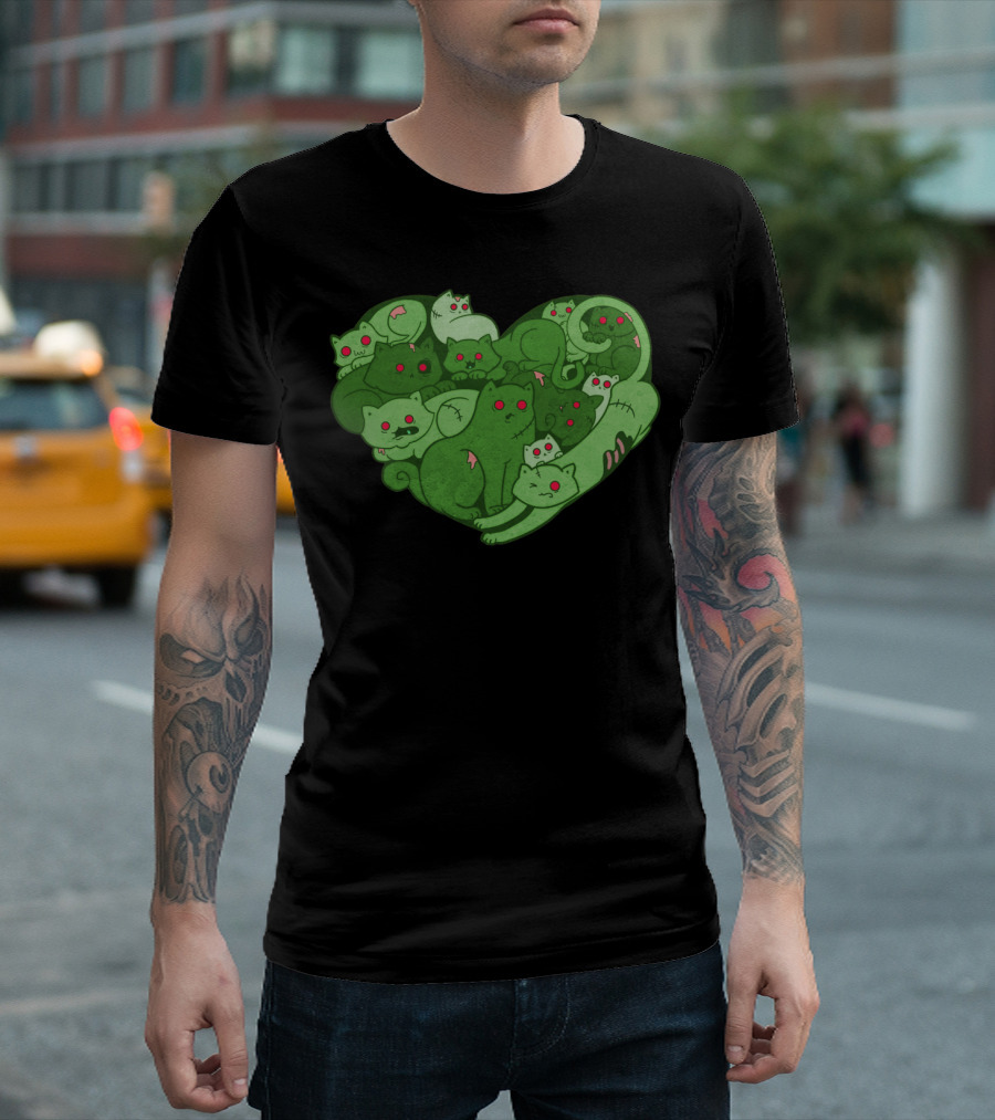 Love Bites Zombie Cats Heart T-Shirt