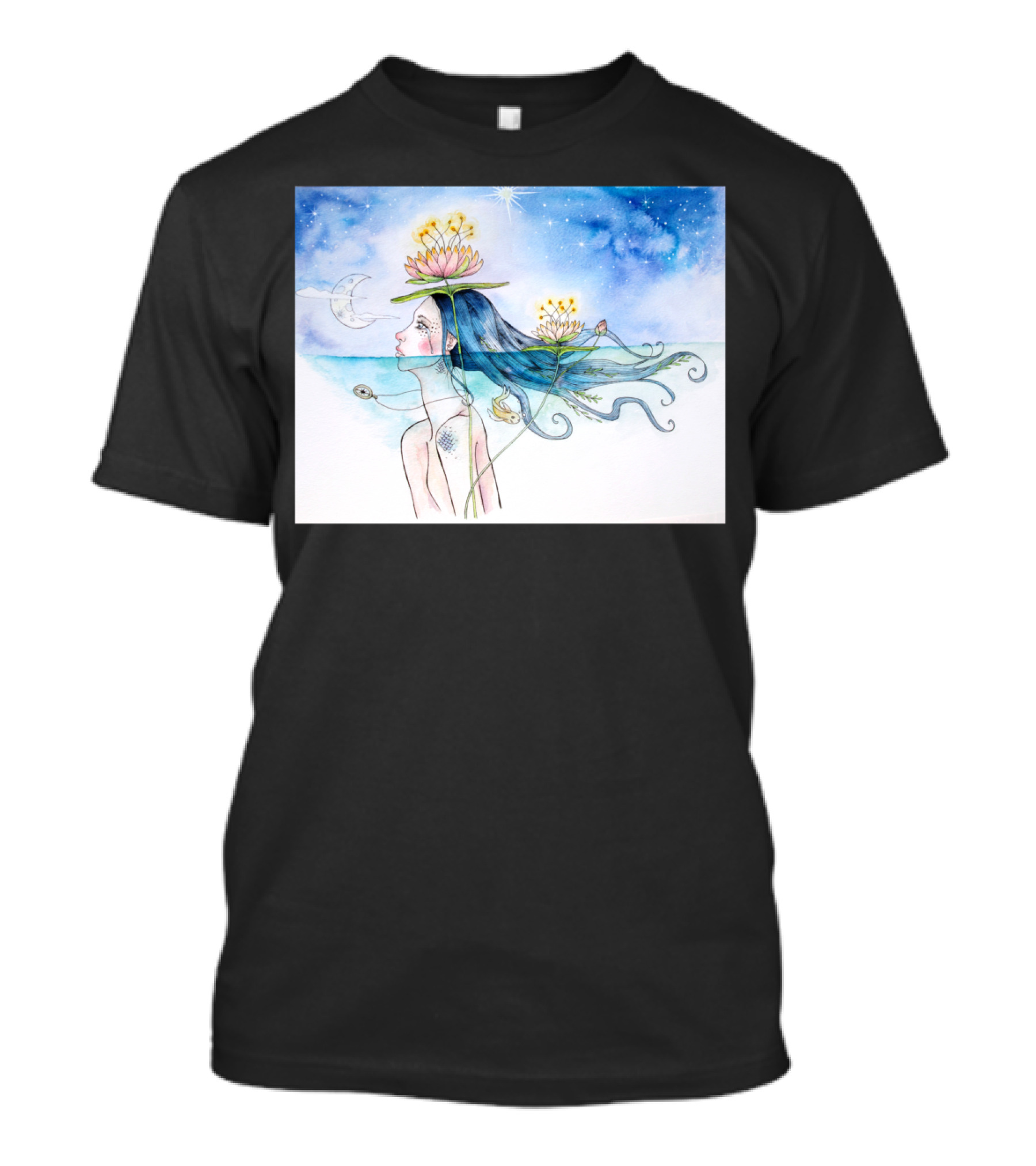 Lady Of The Lake Celestial Night Blooms And Crescent Moon T-Shirt