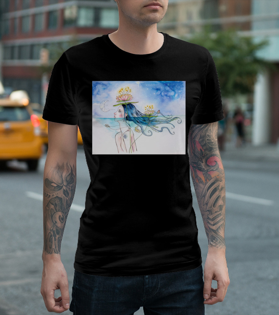 Lady Of The Lake Celestial Night Blooms And Crescent Moon T-Shirt