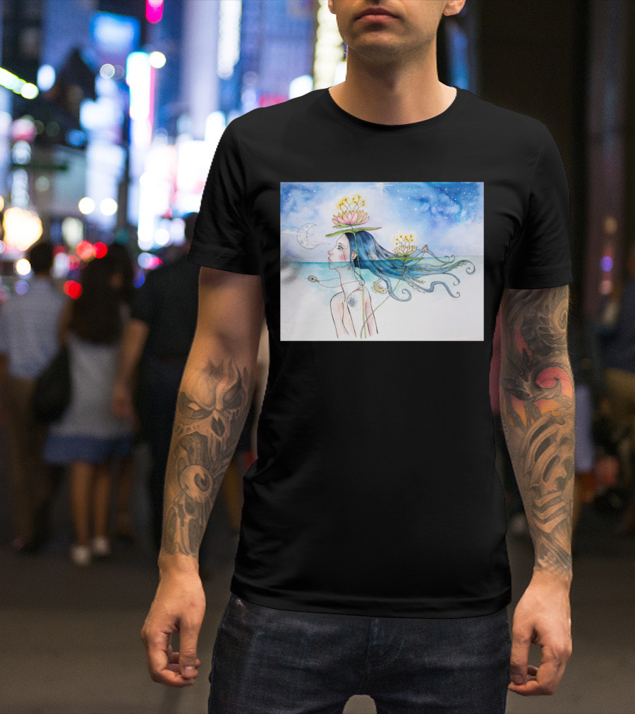 Lady Of The Lake Celestial Night Blooms And Crescent Moon T-Shirt