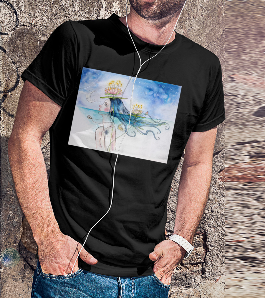 Lady Of The Lake Celestial Night Blooms And Crescent Moon T-Shirt