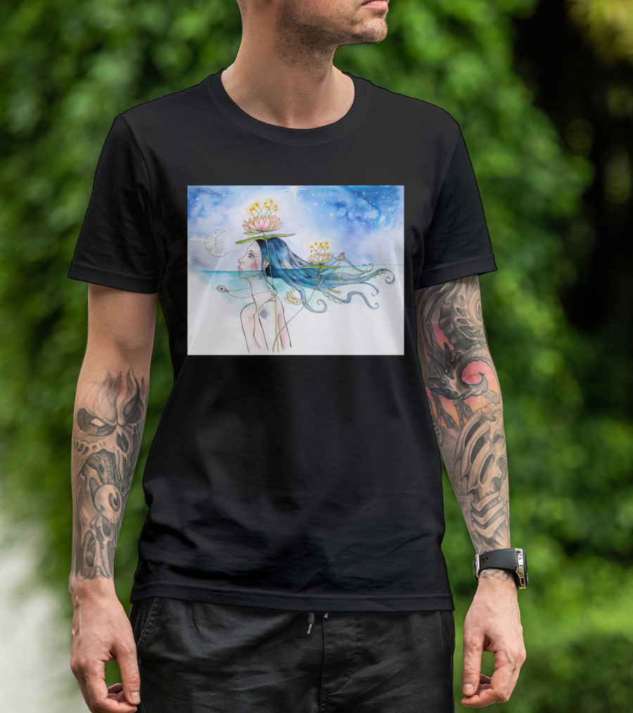 Lady Of The Lake Celestial Night Blooms And Crescent Moon T-Shirt