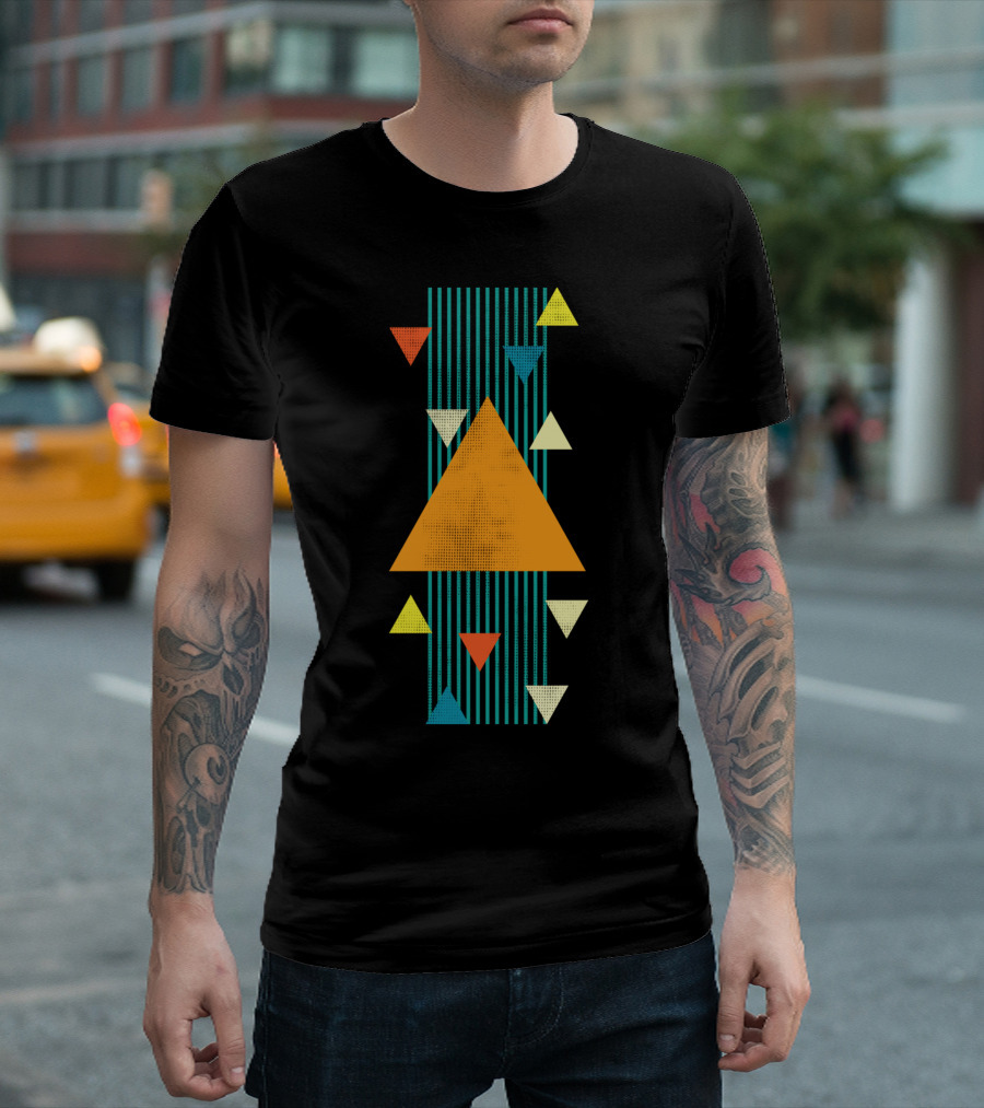 Trafic Line Geometric Triangle Pattern with Vertical Stripes T-Shirt