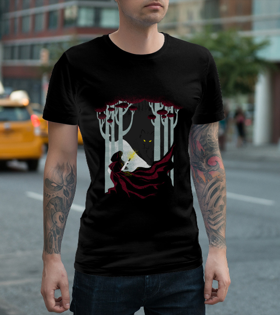 Into The Woods Enchanted Forest Hooded Figure With Mysterious Eyes T-Shirt