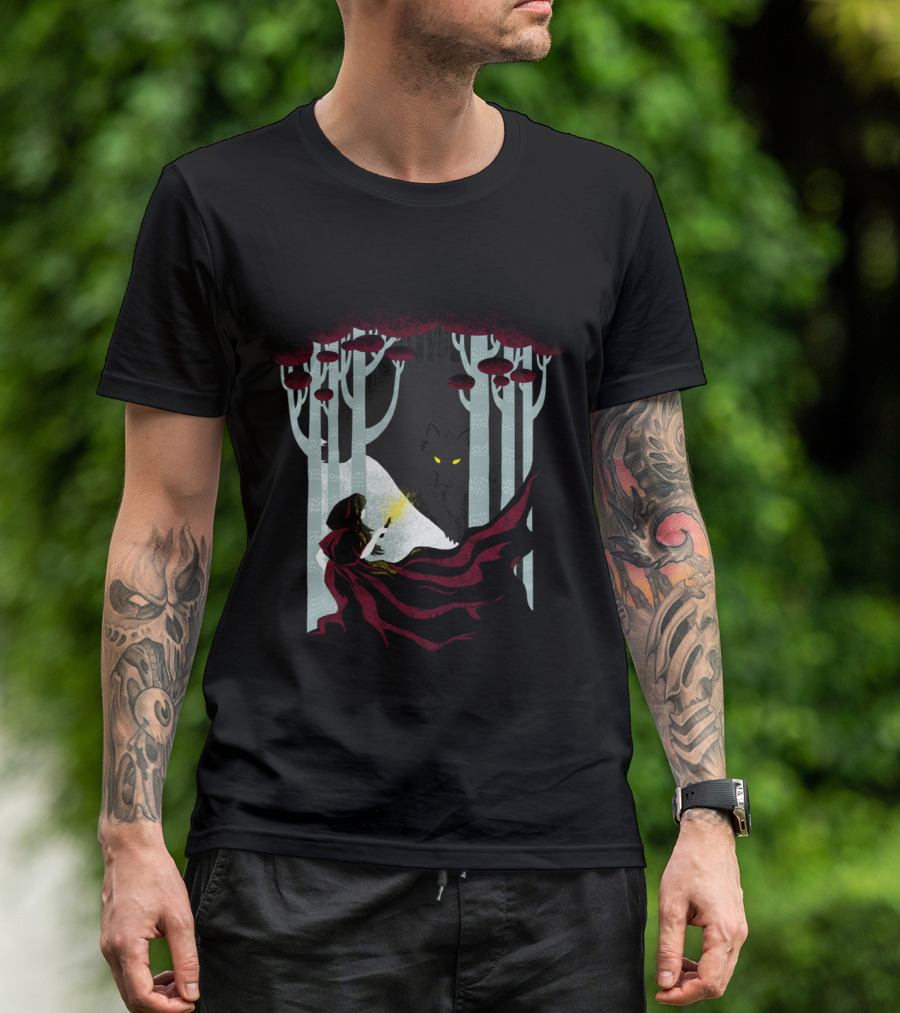 Into The Woods Enchanted Forest Hooded Figure With Mysterious Eyes T-Shirt