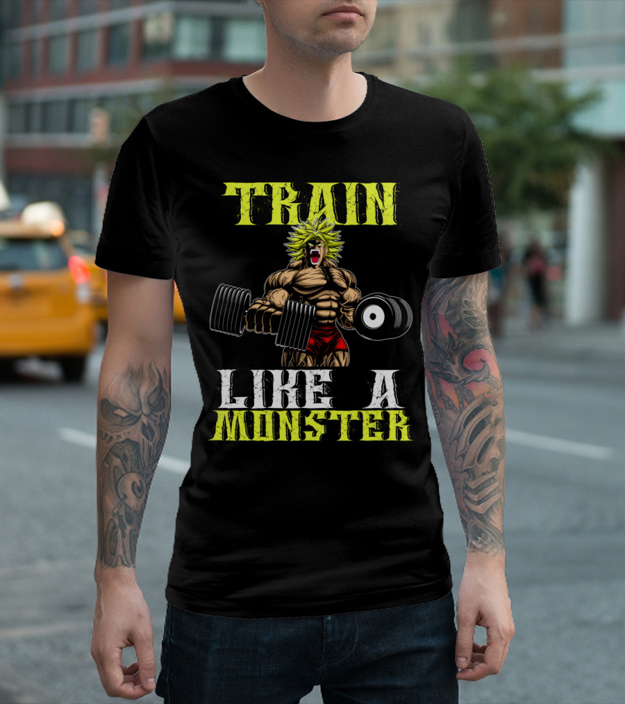 Train Like A Monster Super Saiyan Bodybuilder Lifting Dumbbells T-Shirt