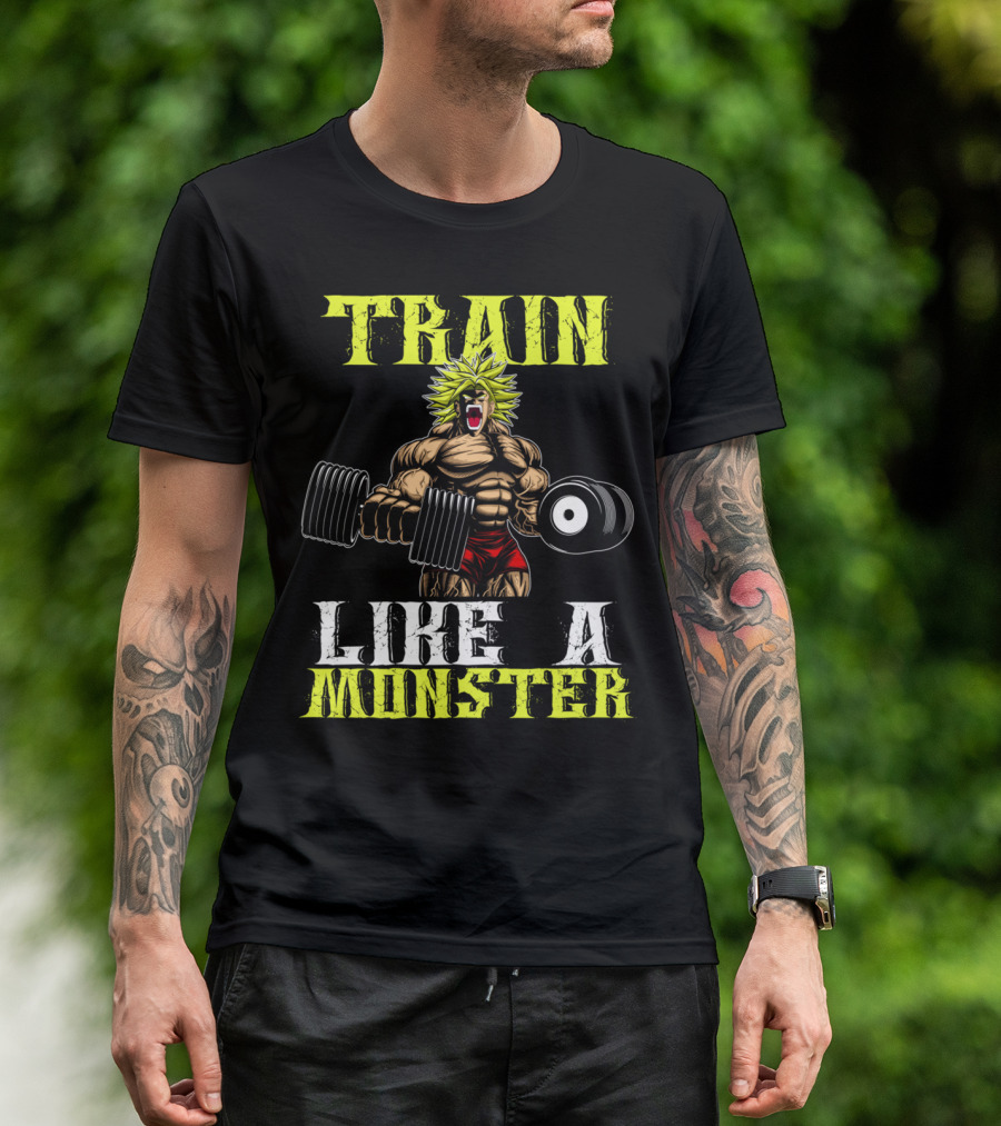Train Like A Monster Super Saiyan Bodybuilder Lifting Dumbbells T-Shirt