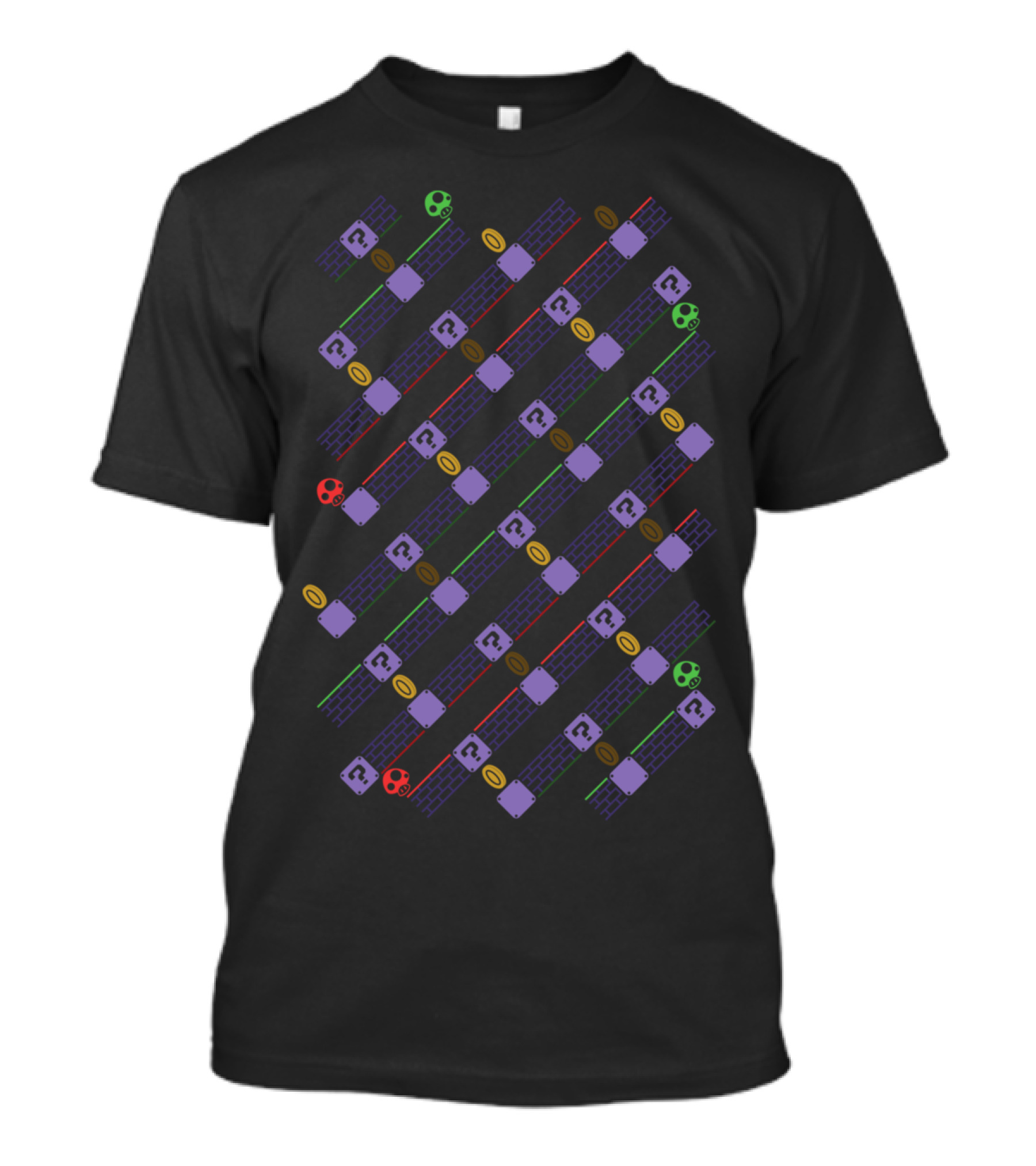 Mushroom And Coin Chase Pattern With Question Blocks T-Shirt