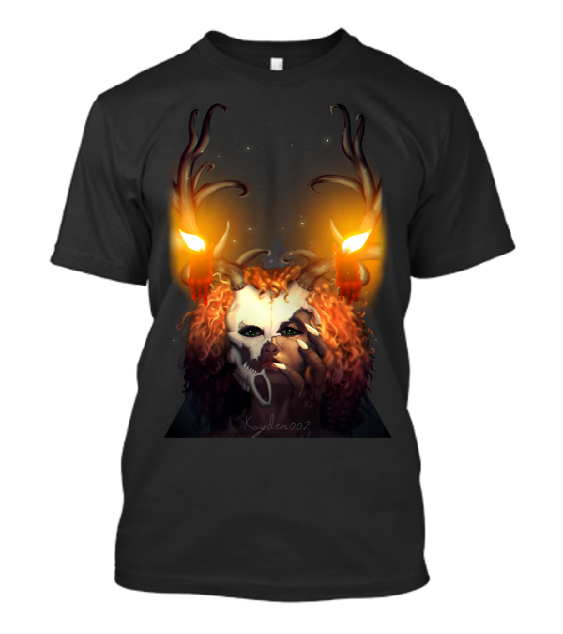 Lagahoo Girl Antlered Mask With Glowing Candles And Red Hair T-Shirt