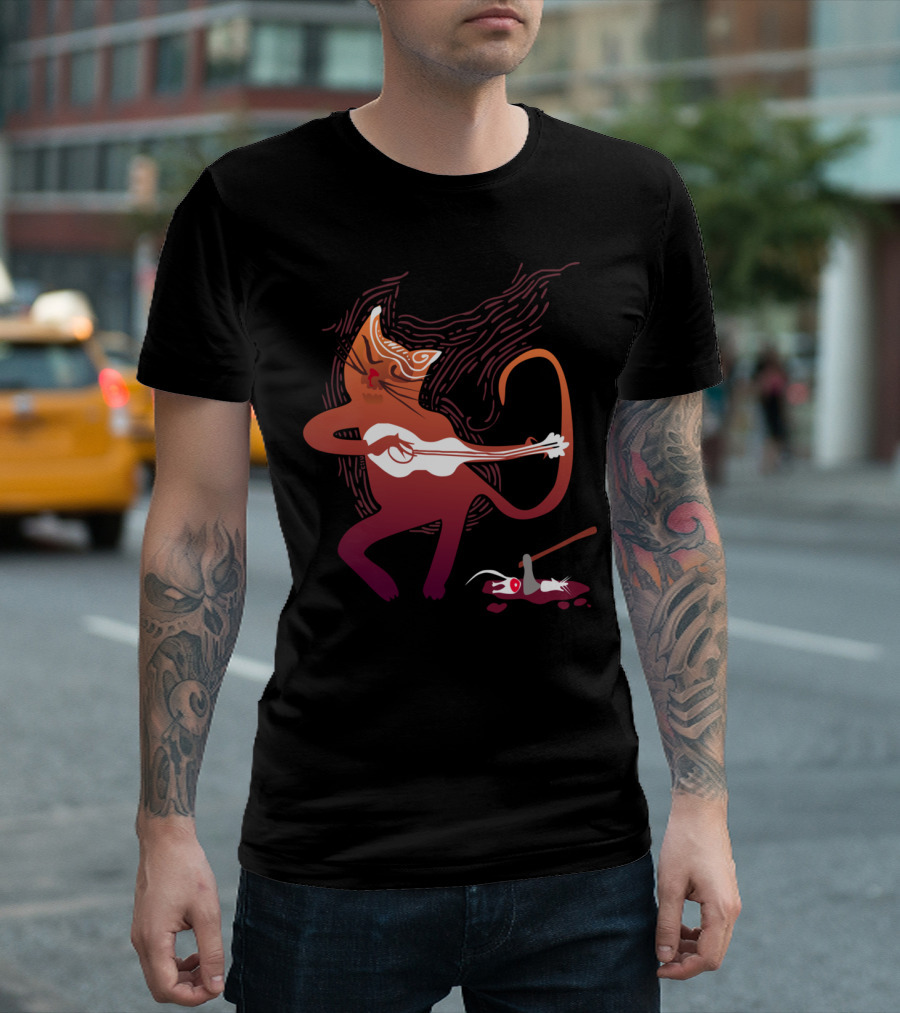 Singing Cat with Guitar and Mouse Dinner T-Shirt