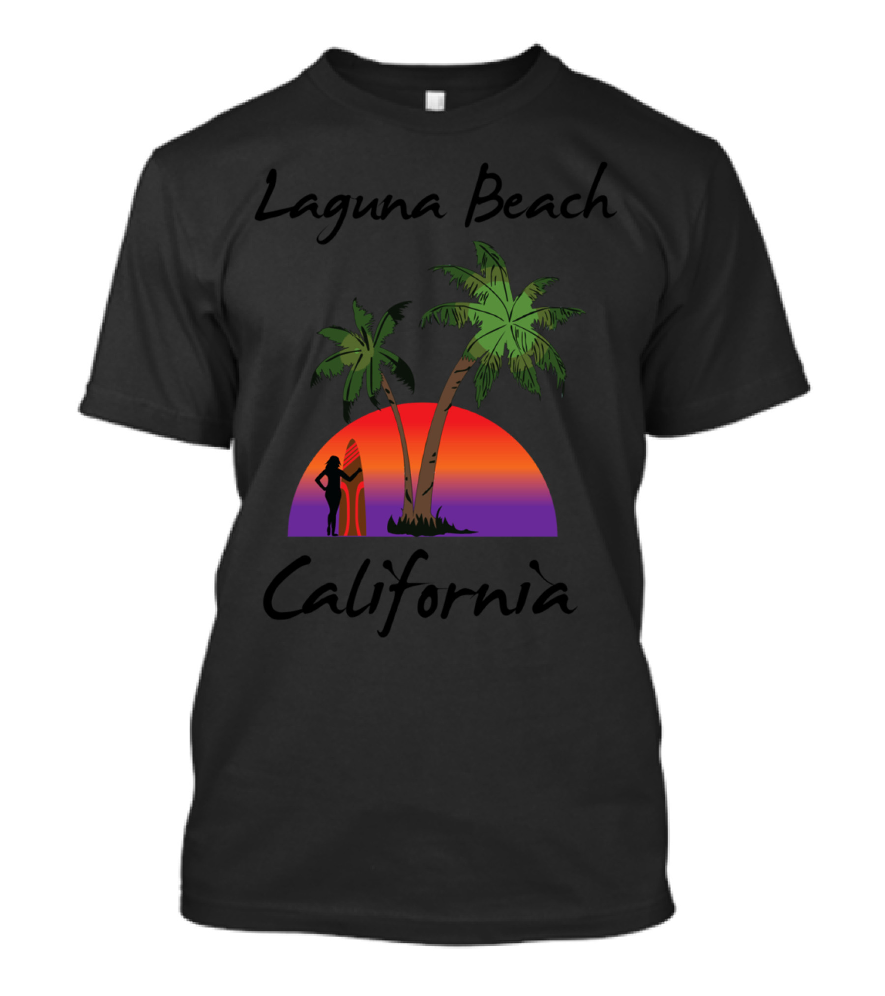 Laguna Beach California Sunset Palm Trees Surfer T-Shirt