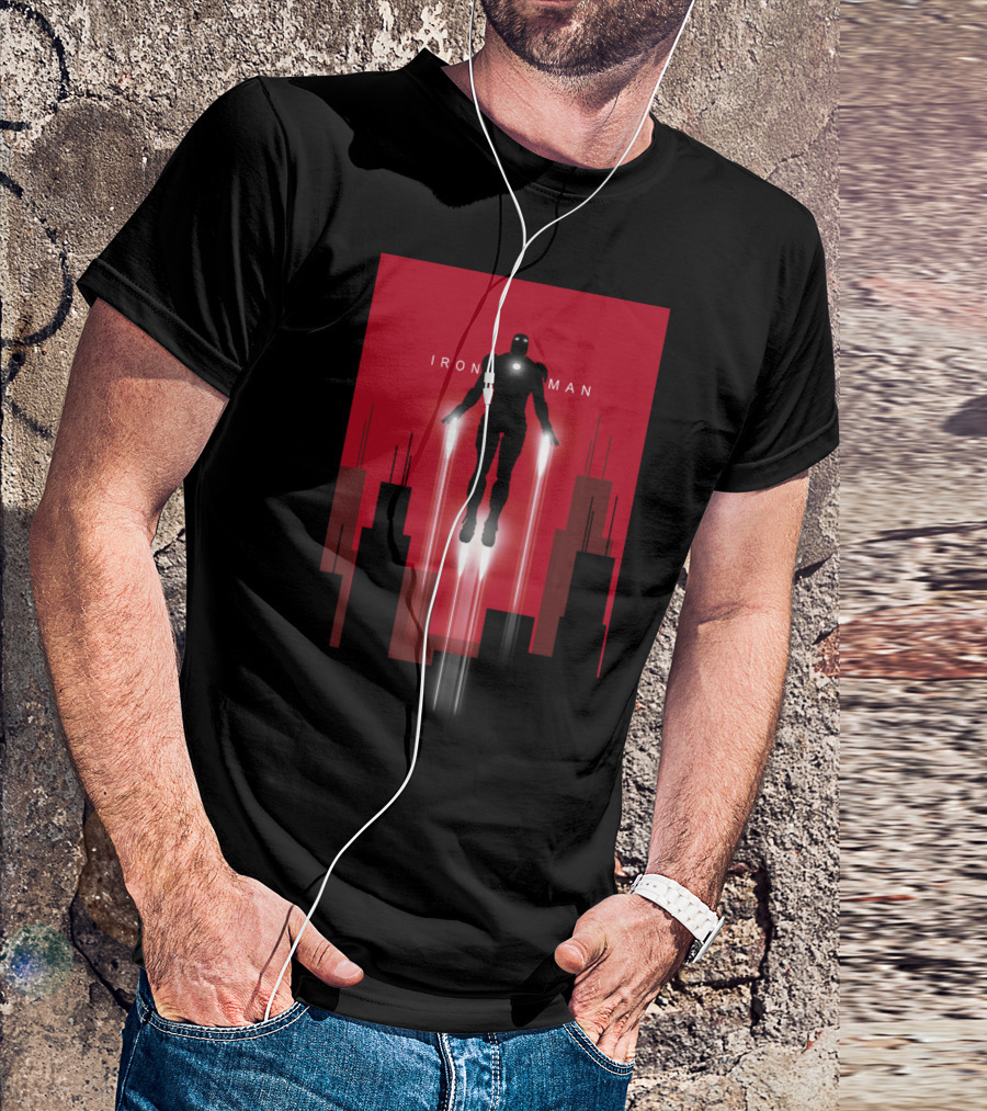 Iron Man Soars Above City Skyline T-Shirt
