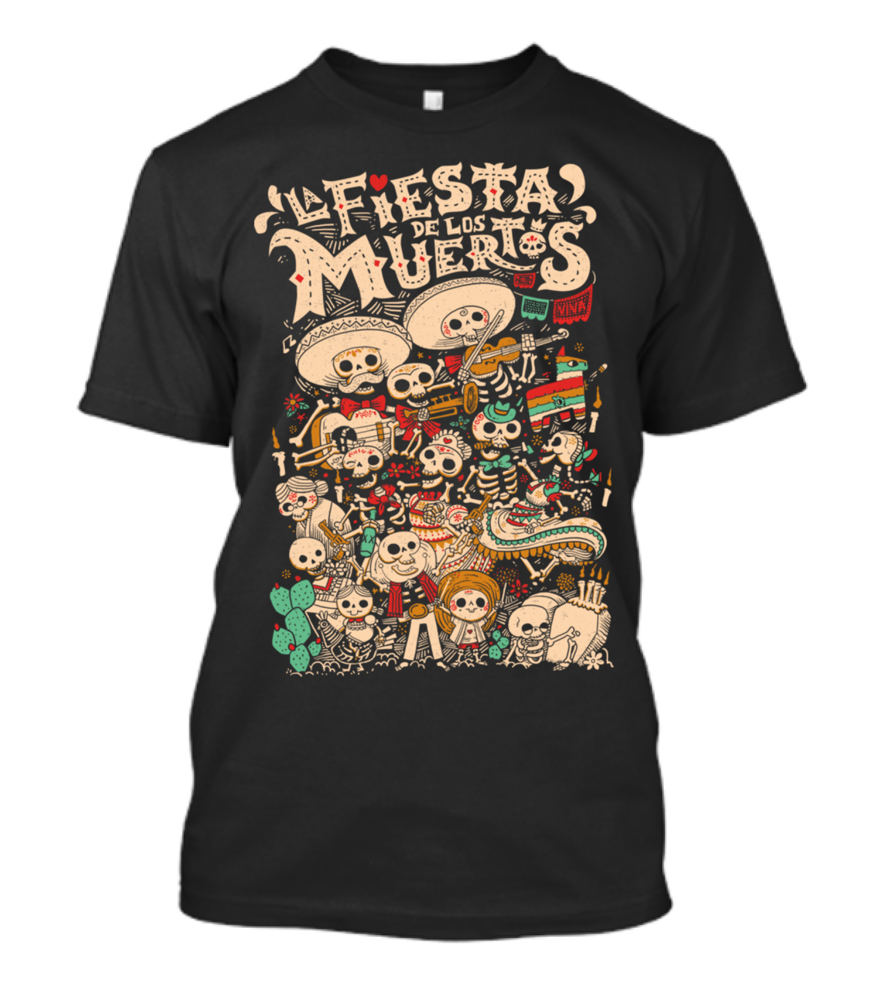 La Fiesta De Los Muertos Skeleton Celebration With Mariachi And Mexican Decorations T-Shirt