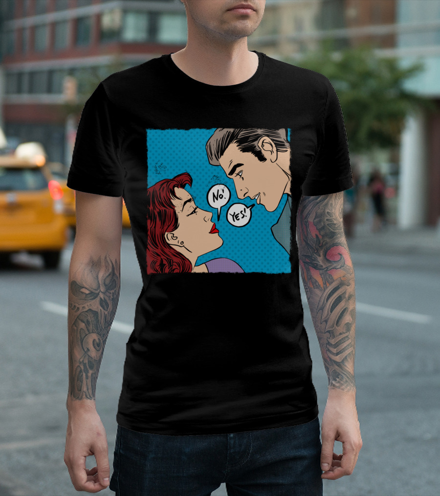 Retro Comic Pop Art Romance No Yes Dialog Scene T-Shirt