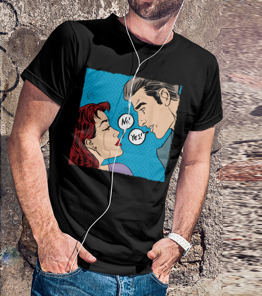 Retro Comic Pop Art Romance No Yes Dialog Scene T-Shirt
