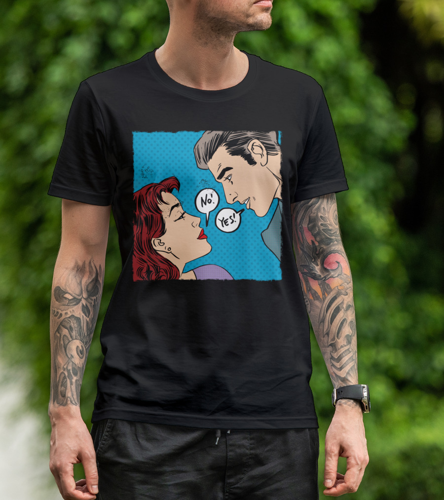 Retro Comic Pop Art Romance No Yes Dialog Scene T-Shirt