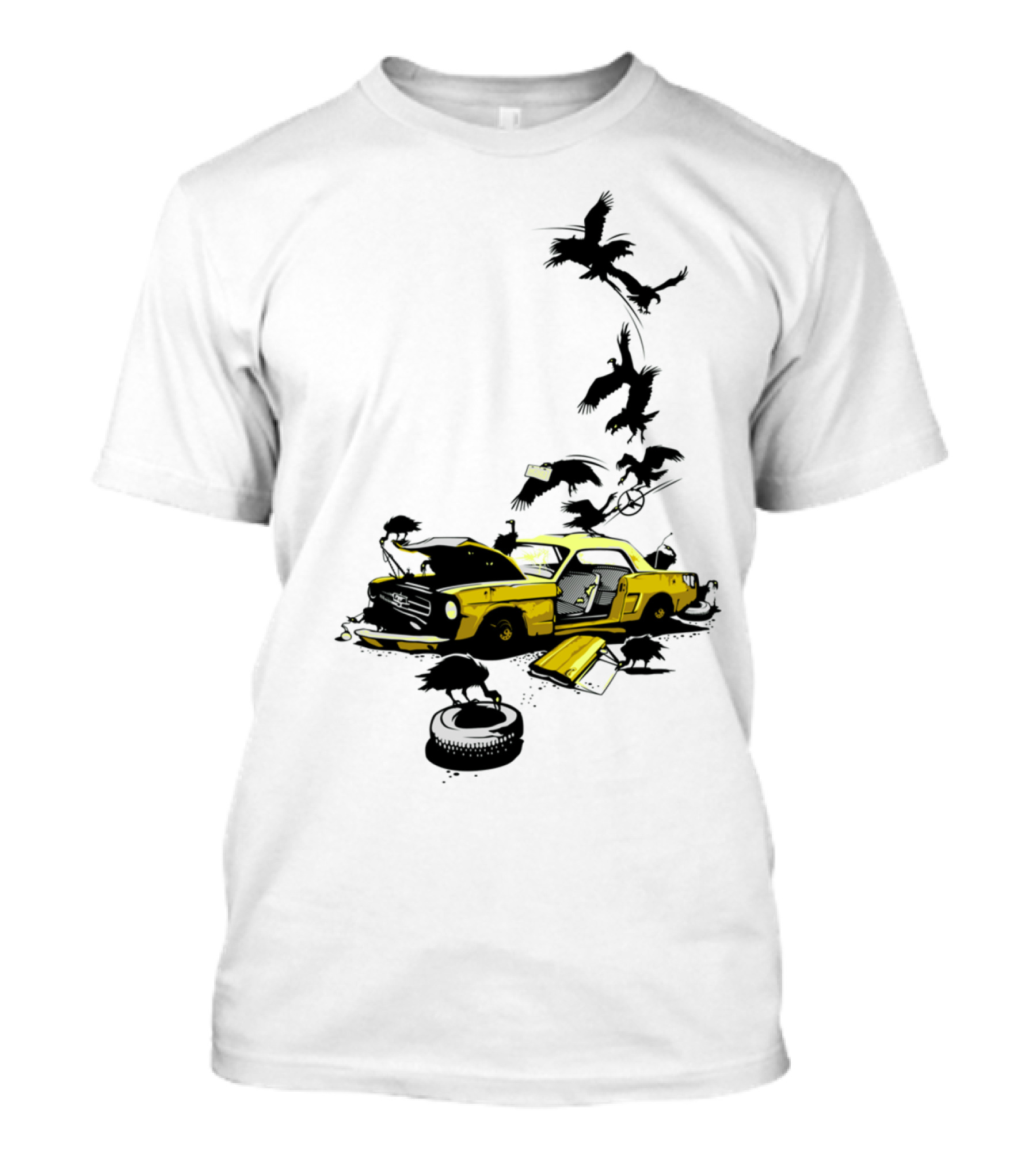 Dead Pony Wrecked Yellow Car With Crows T-Shirt