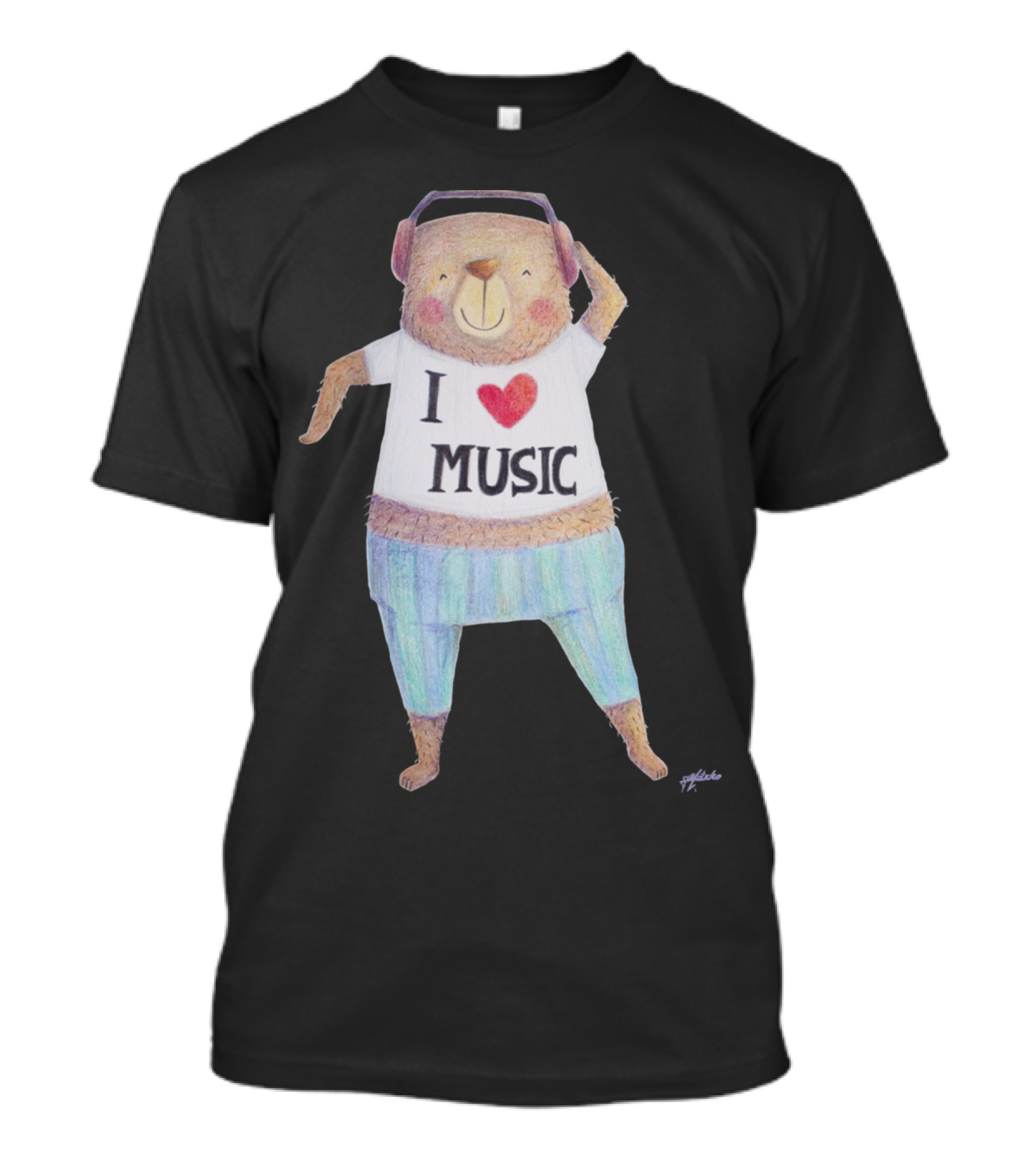 I Love Music Bear Headphones Dancing T-Shirt