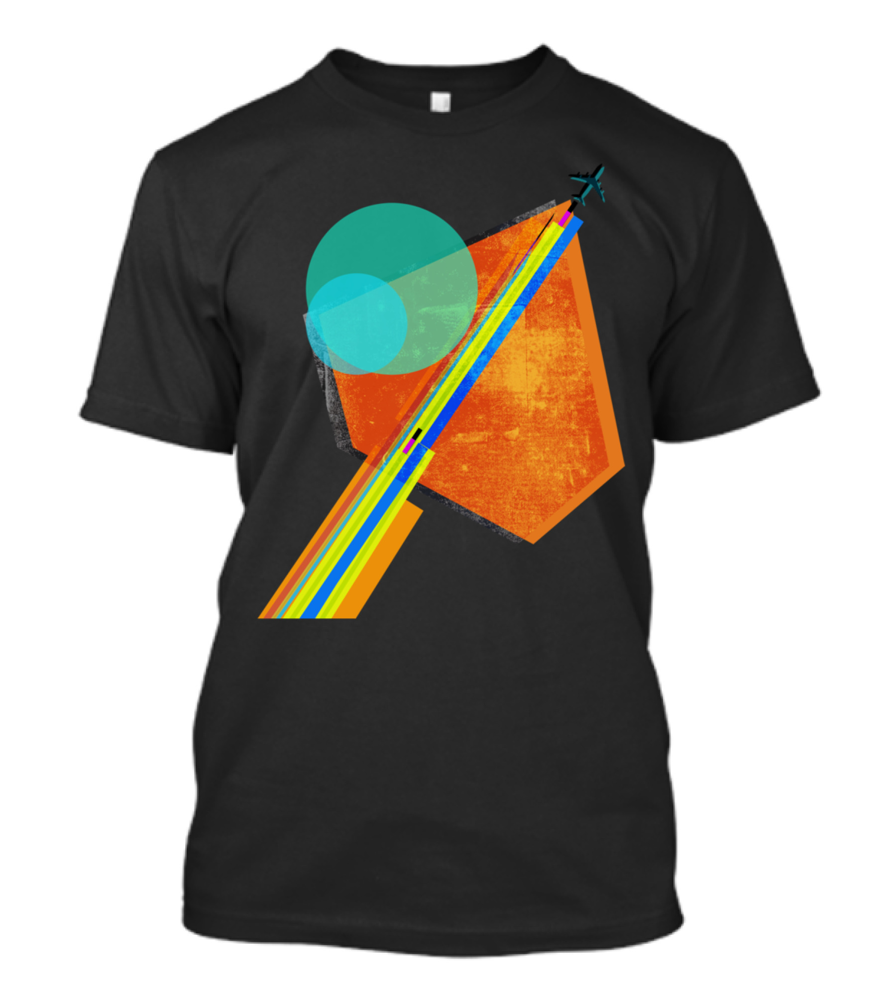 Landing Abstract Geometric Airplane And Colorful Lines T-Shirt