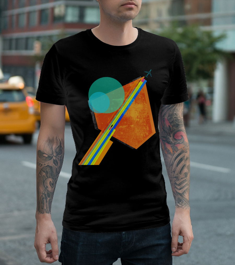Landing Abstract Geometric Airplane And Colorful Lines T-Shirt