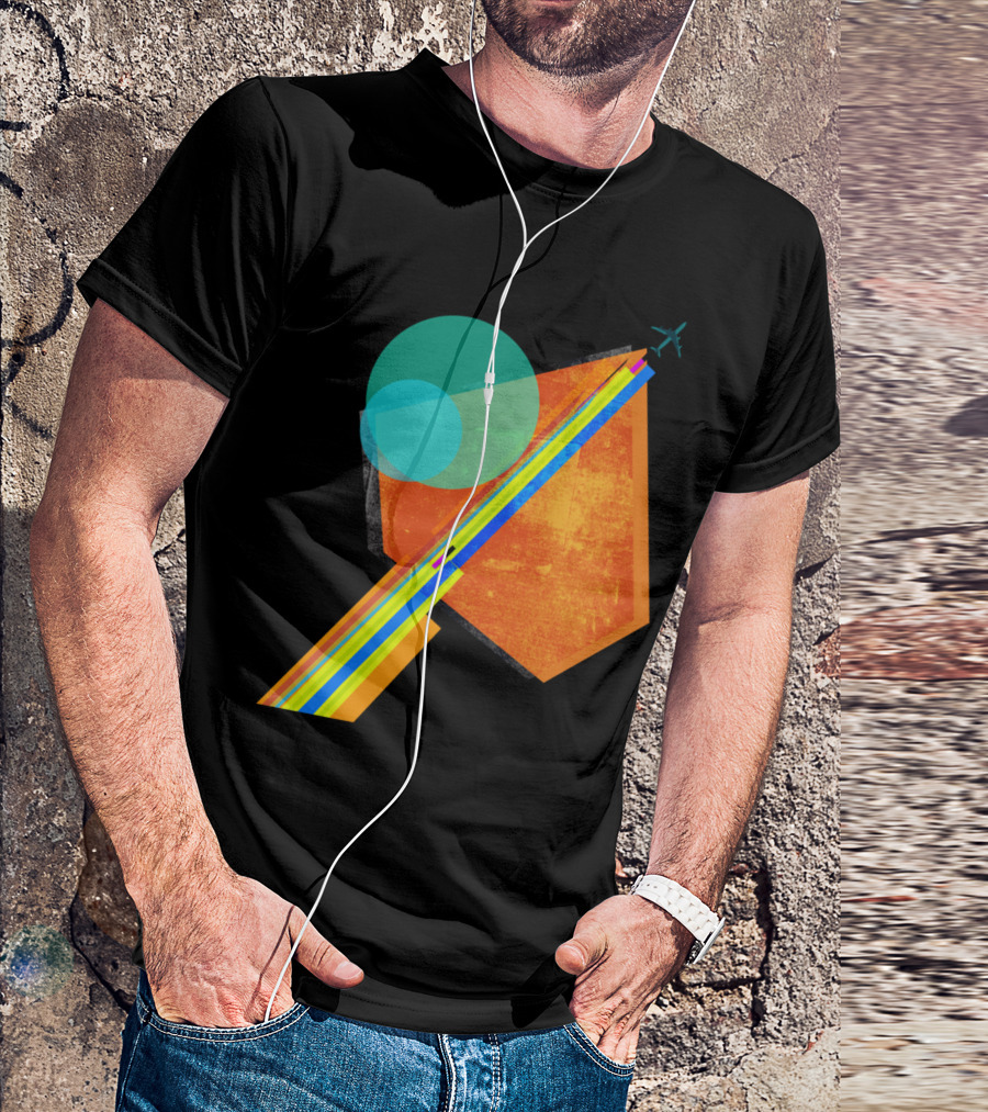Landing Abstract Geometric Airplane And Colorful Lines T-Shirt