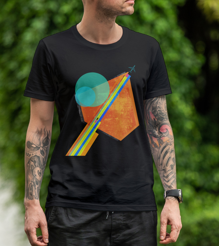 Landing Abstract Geometric Airplane And Colorful Lines T-Shirt