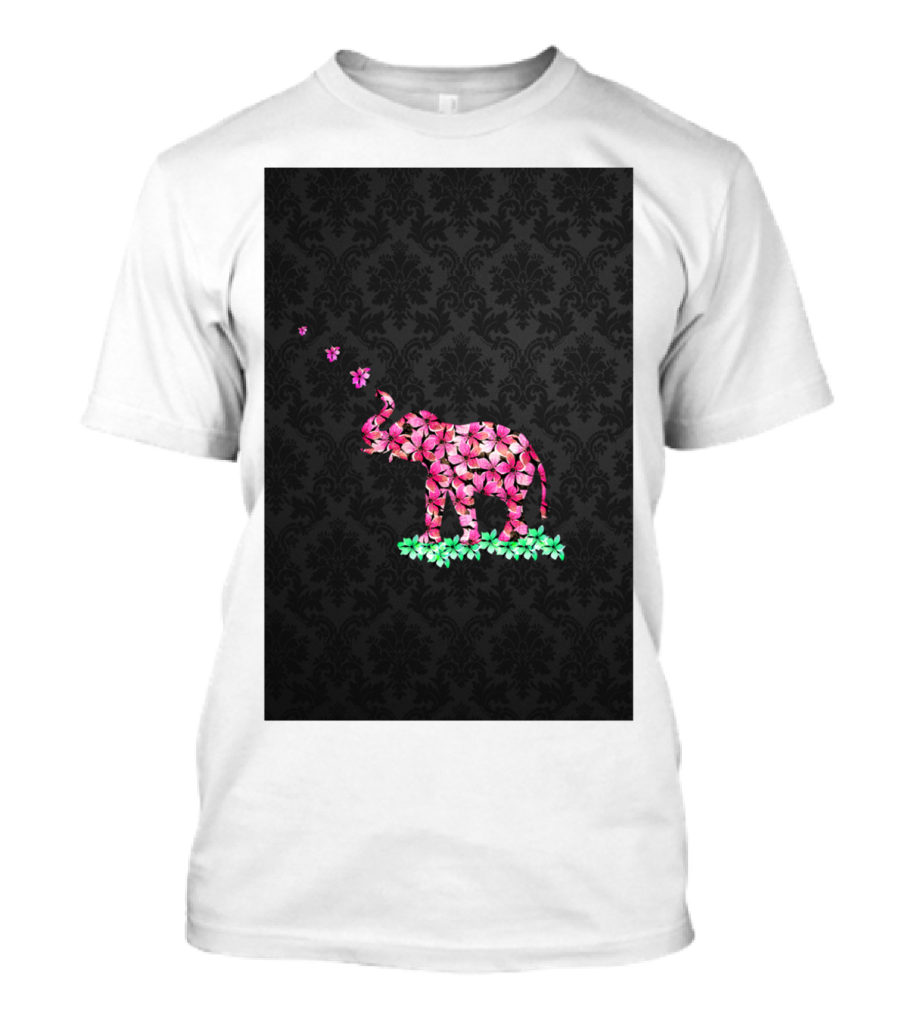 Retro Pink Sakura Flower Elephant T-Shirt