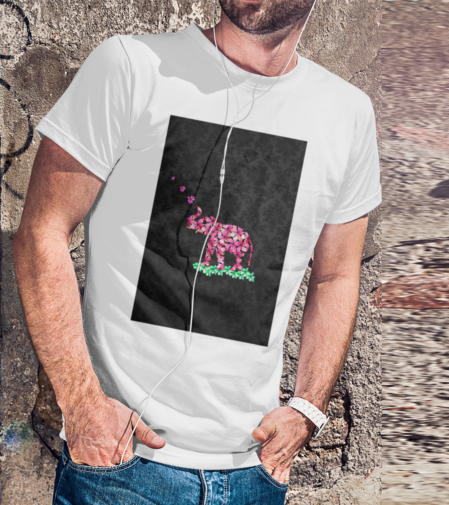 Retro Pink Sakura Flower Elephant T-Shirt