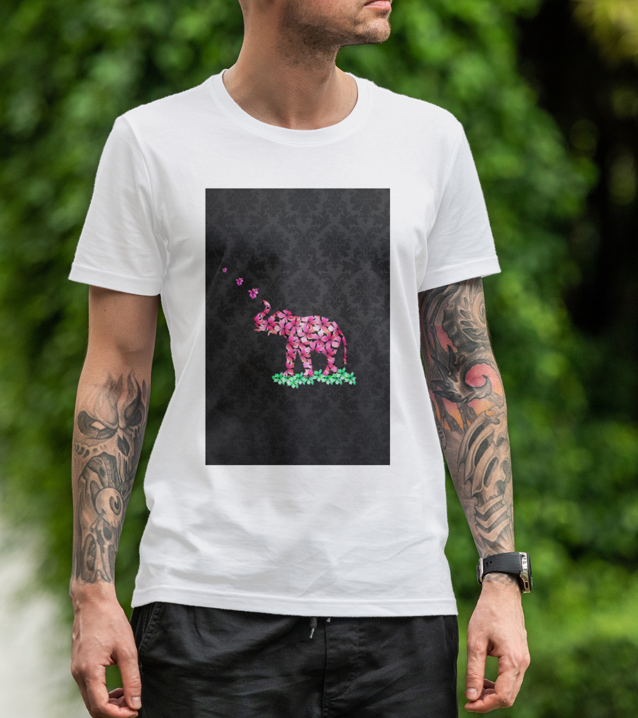 Retro Pink Sakura Flower Elephant T-Shirt