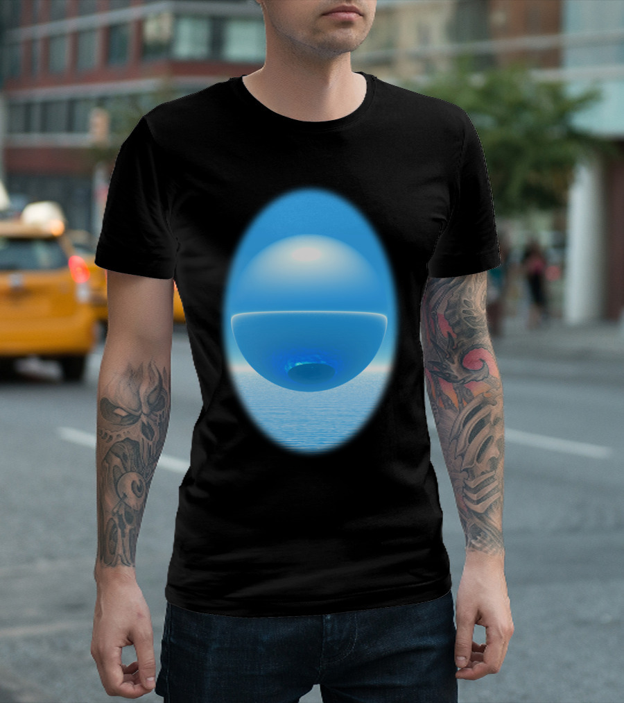 Floating Orb Over Reflected Ocean Horizon T-Shirt