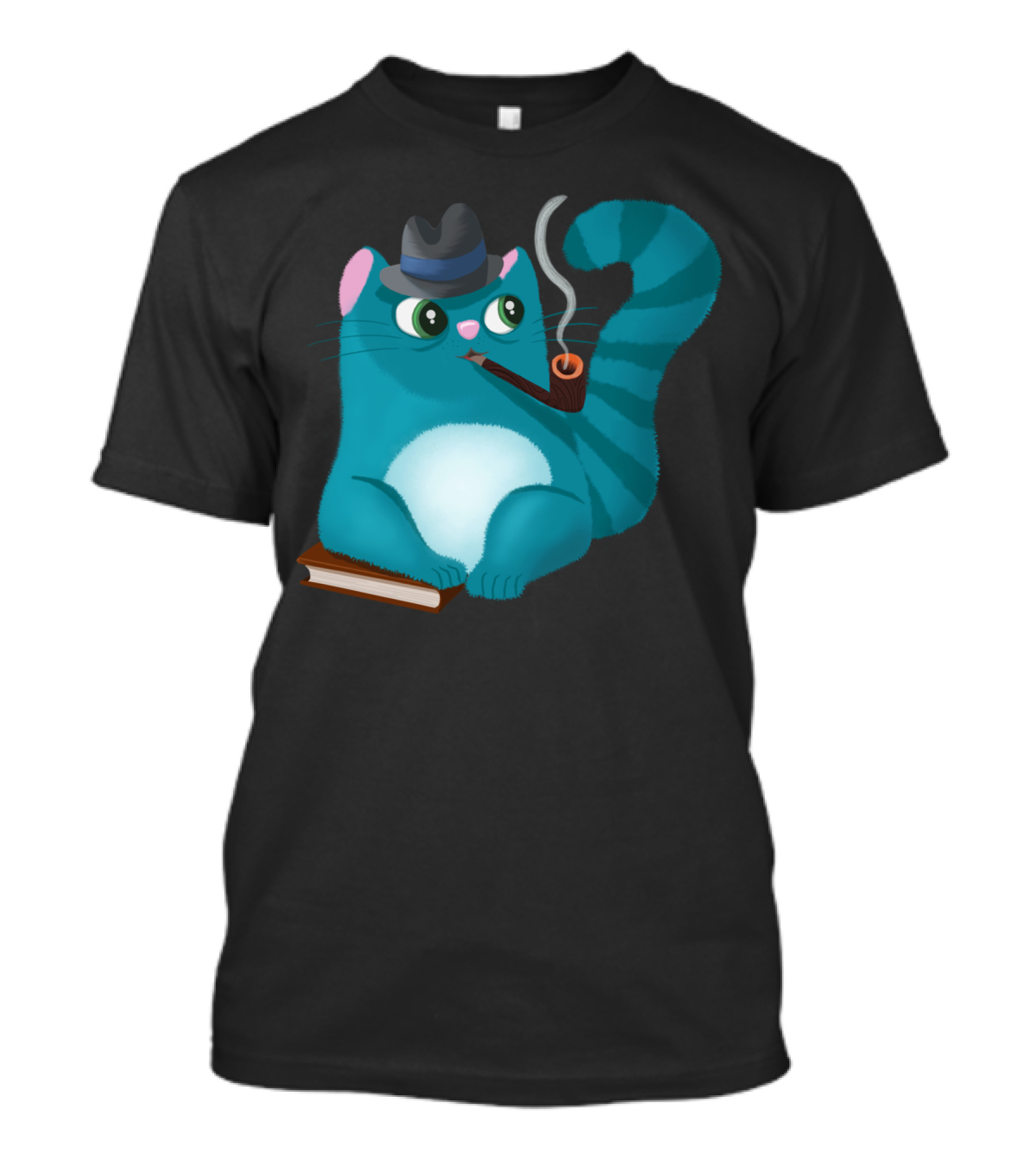 Professor Kitty Smoky Pipe Fedora Book Cat T-Shirt