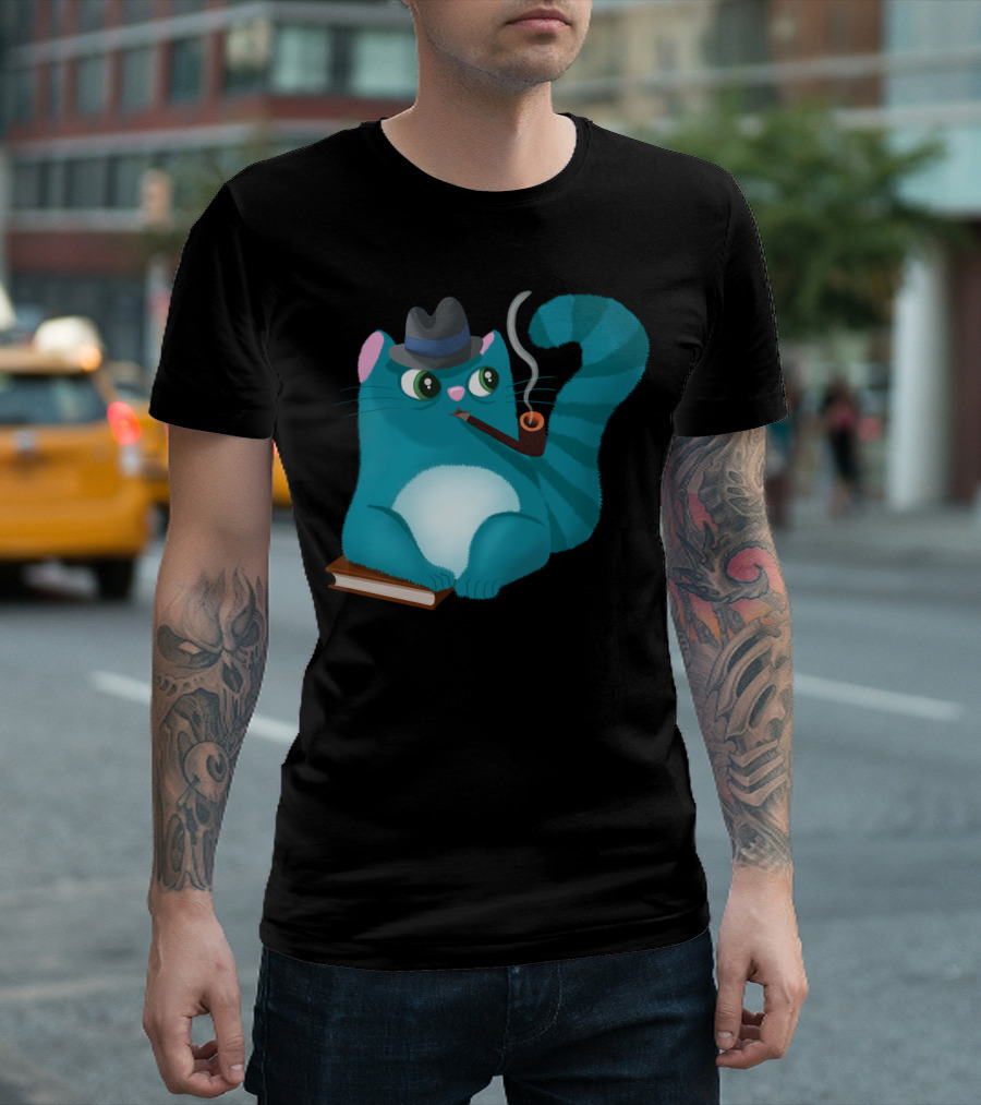 Professor Kitty Smoky Pipe Fedora Book Cat T-Shirt