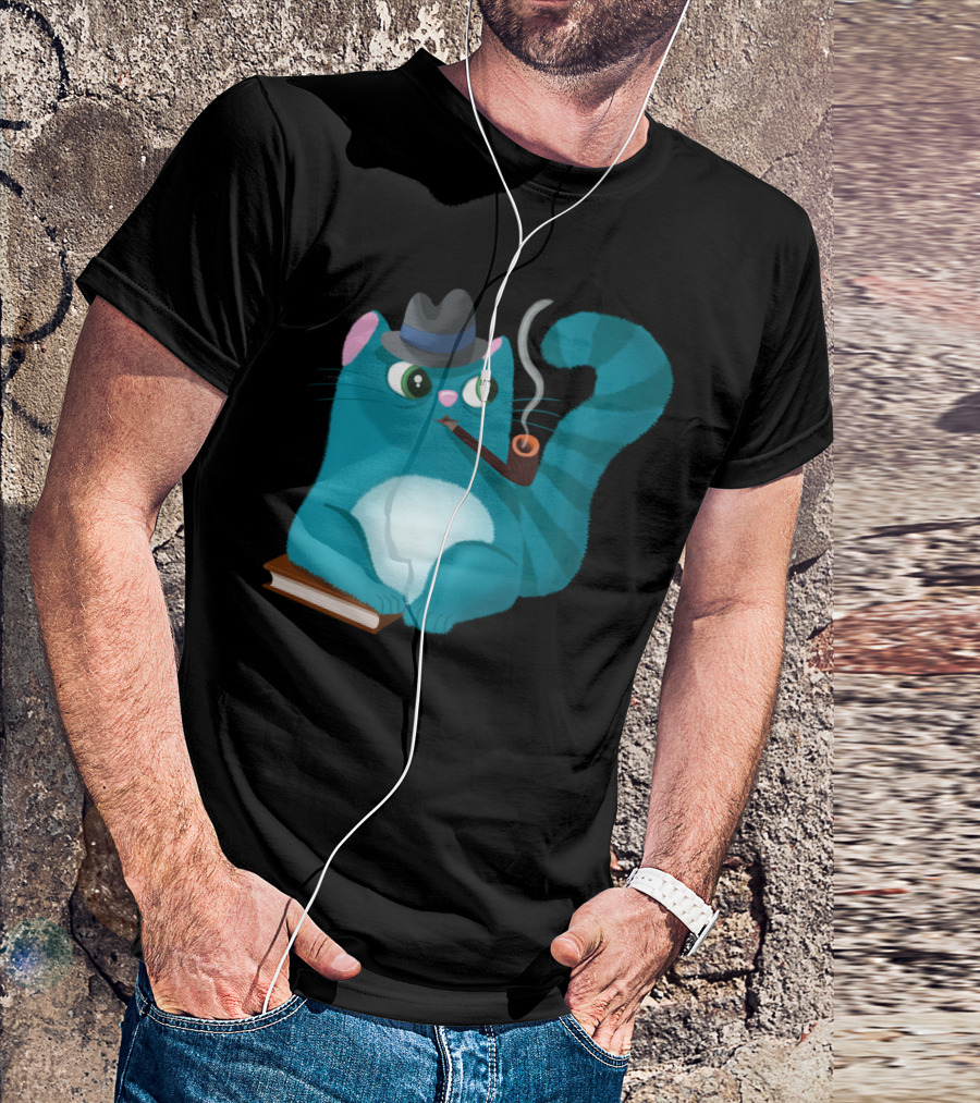Professor Kitty Smoky Pipe Fedora Book Cat T-Shirt