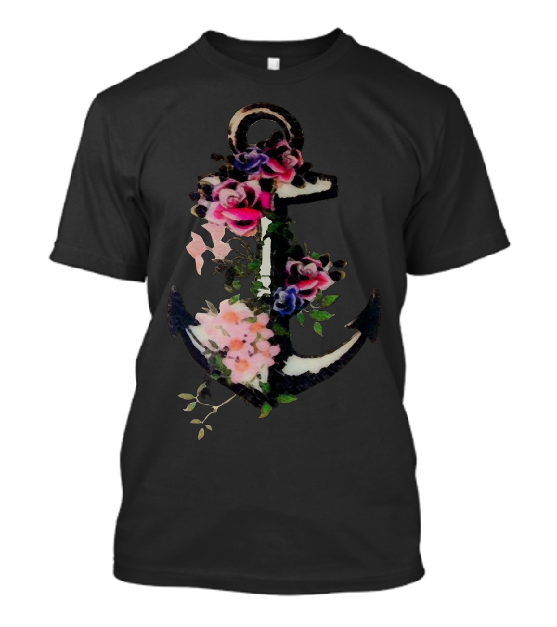 Floral Anchor Roses Blossoms Leafs T-Shirt