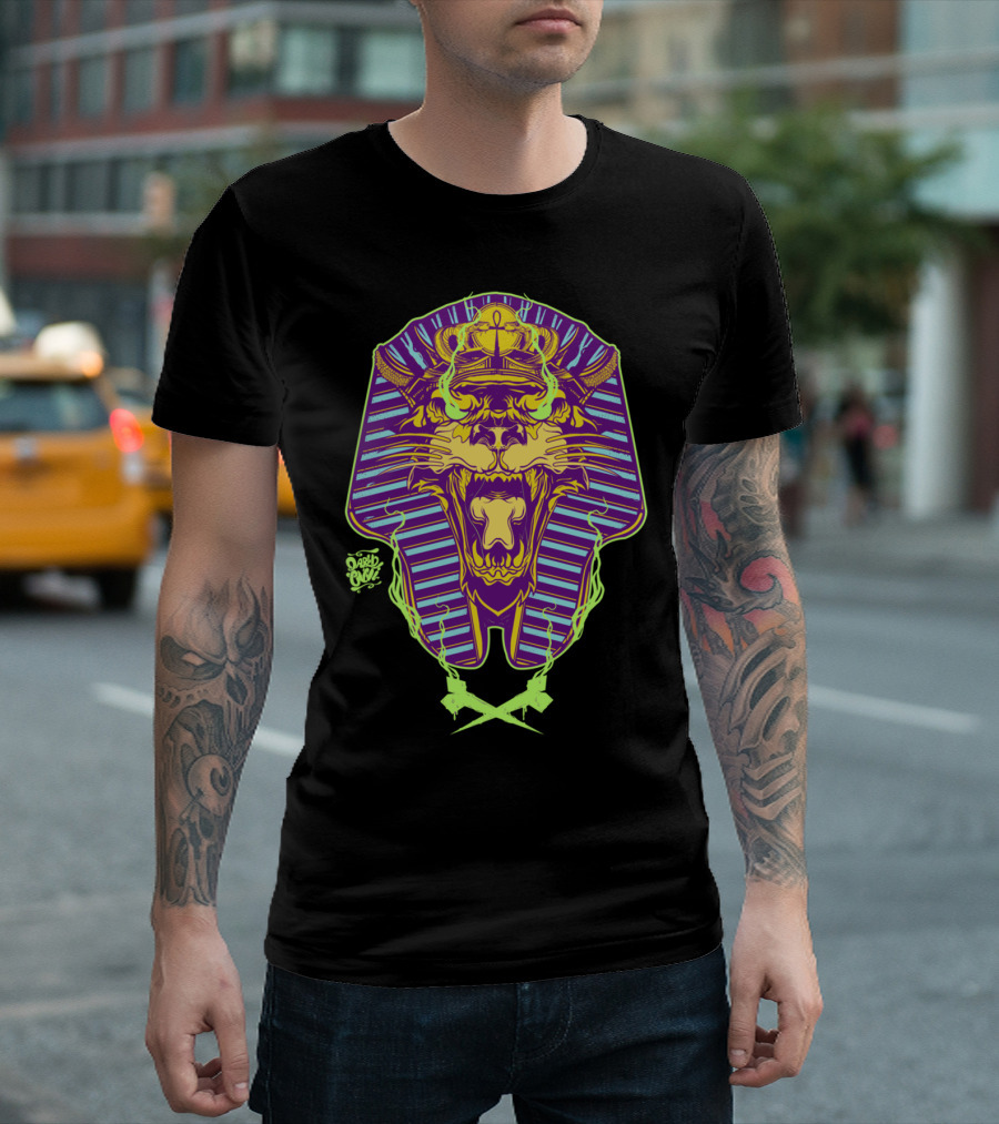 Panther Pharoah Vibrant Hieroglyphic Neon Headpiece By Santa Cruz T-Shirt