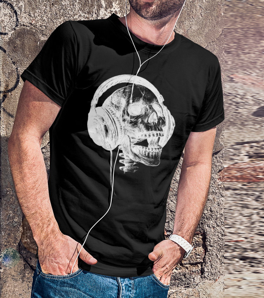 Music Forever White Skull Headphones T-Shirt