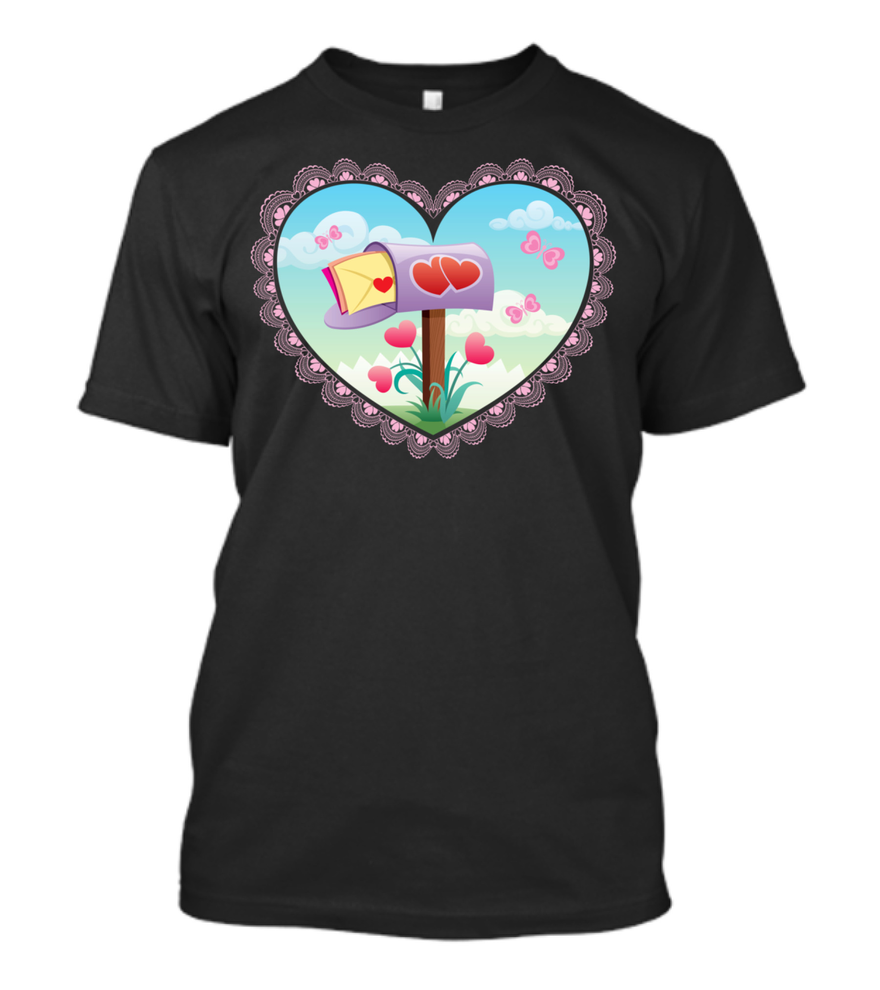 Hearts And Butterflies Love Mailbox In Lace Heart Frame T-Shirt