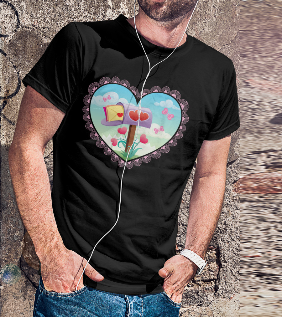 Hearts And Butterflies Love Mailbox In Lace Heart Frame T-Shirt