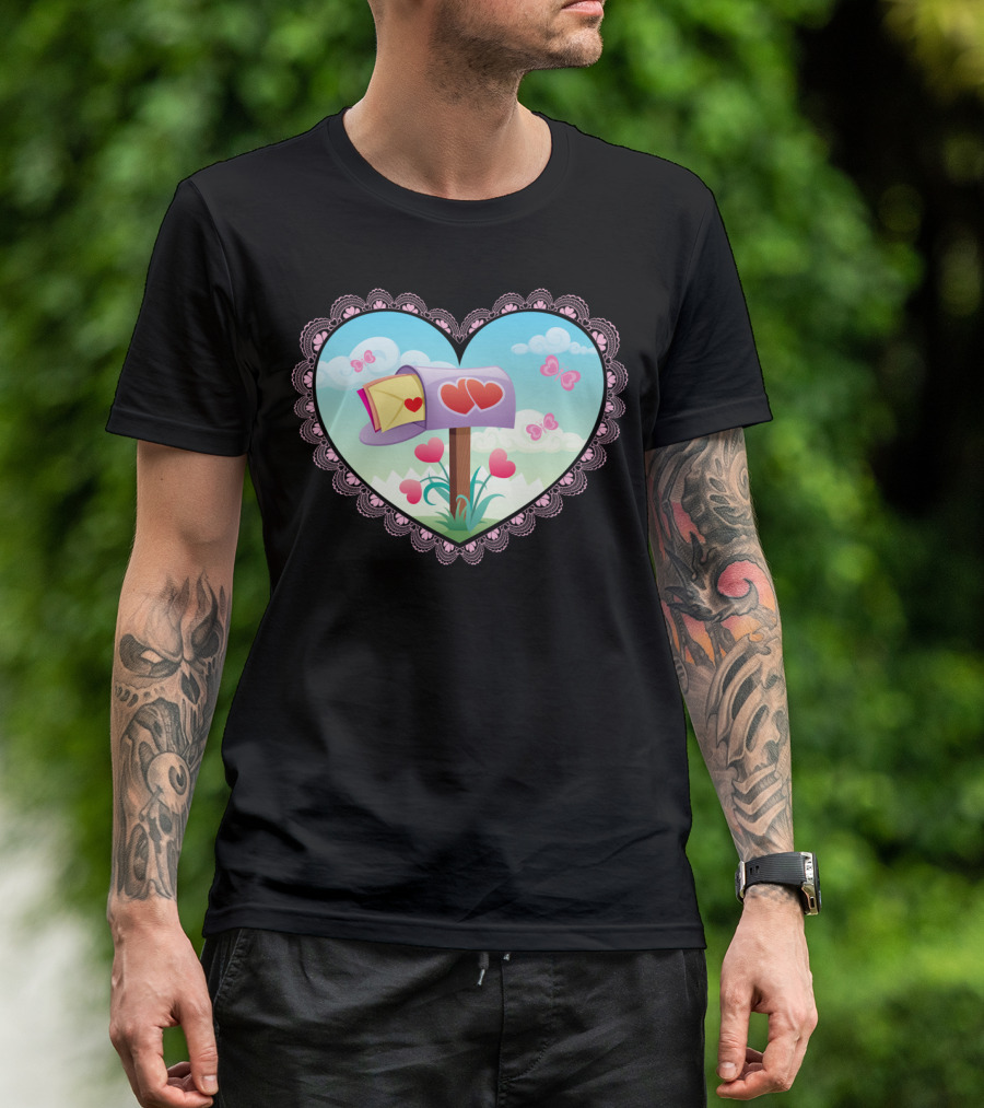 Hearts And Butterflies Love Mailbox In Lace Heart Frame T-Shirt